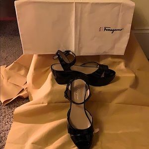 Original Ferragamo wedges Black in original box